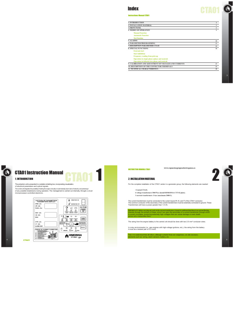 CTA01 Control Unit Instruction Manual | PDF | Transformer | Switch