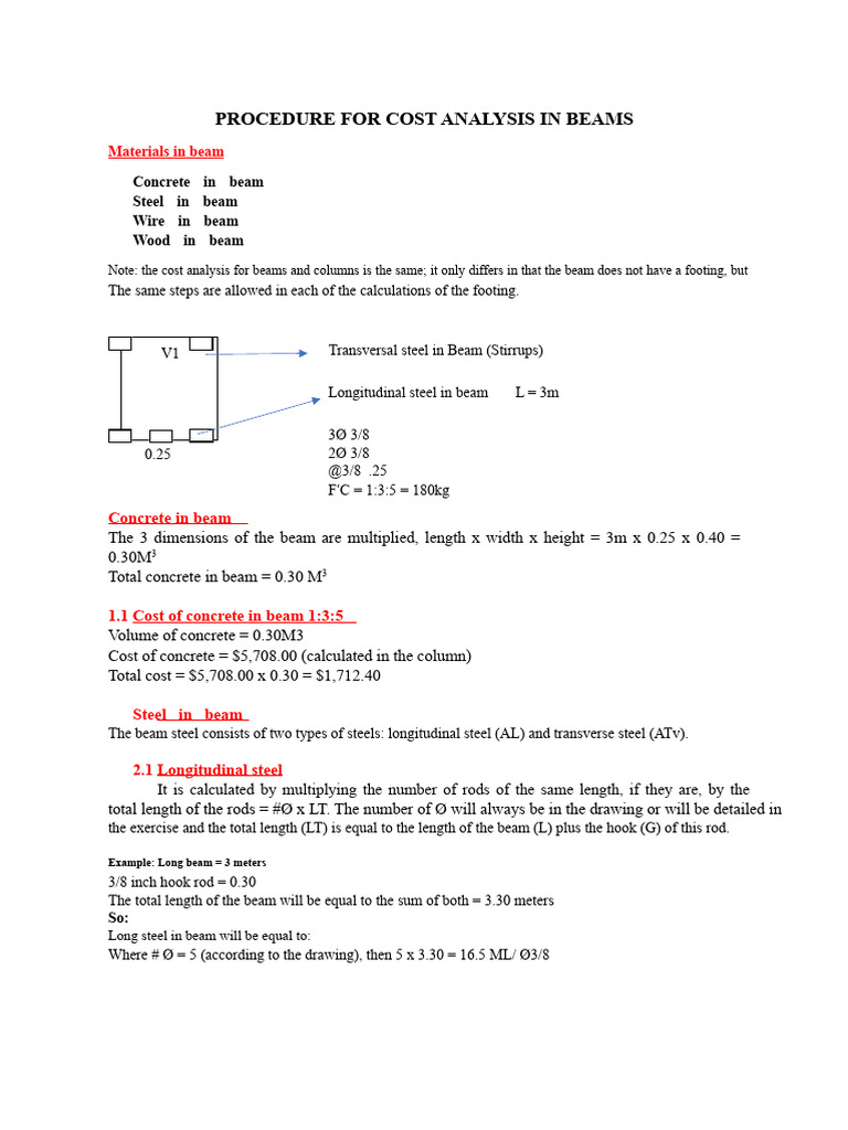 Cost Analysis Procedure for Beams | PDF | Beam (Structure) | Concrete