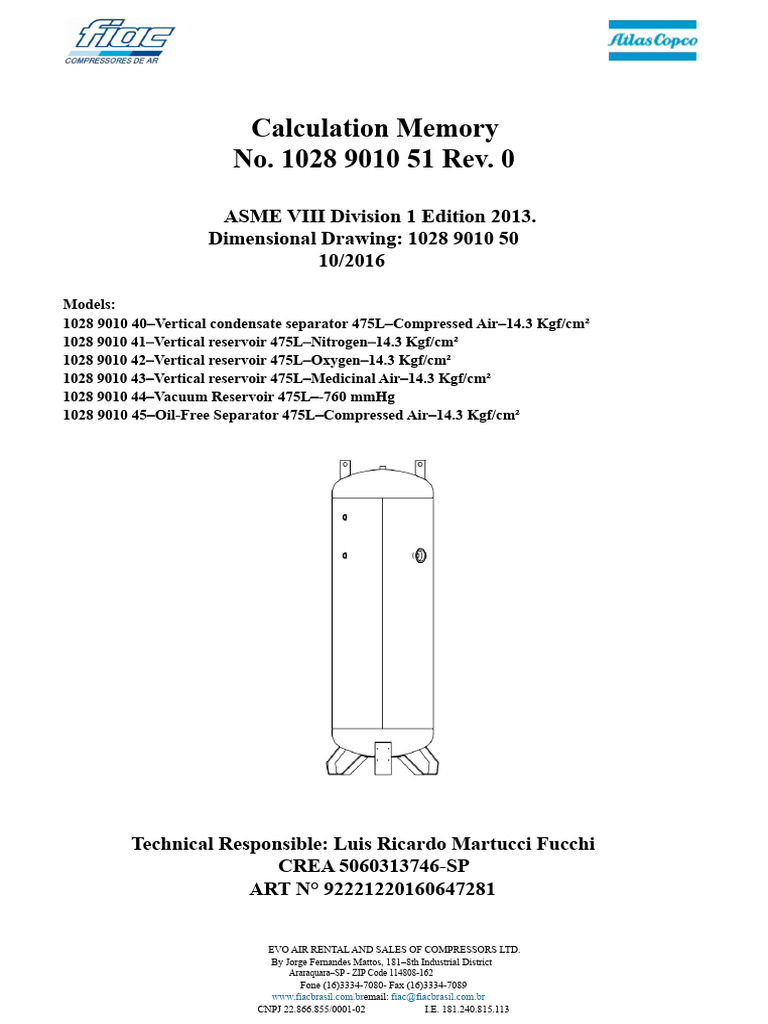CALCULATION MEMORY 475 AC COMPRESSED AIR | PDF | Pressure | Mechanical ...