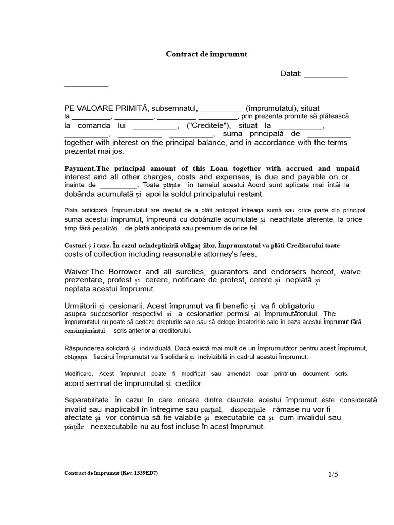 Model de Contract de Împrumut | PDF