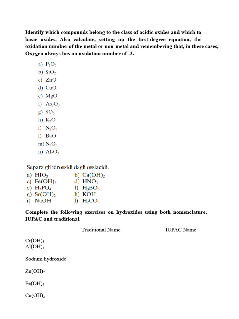 Acidic and Basic Oxides: Nomenclature Guide | PDF