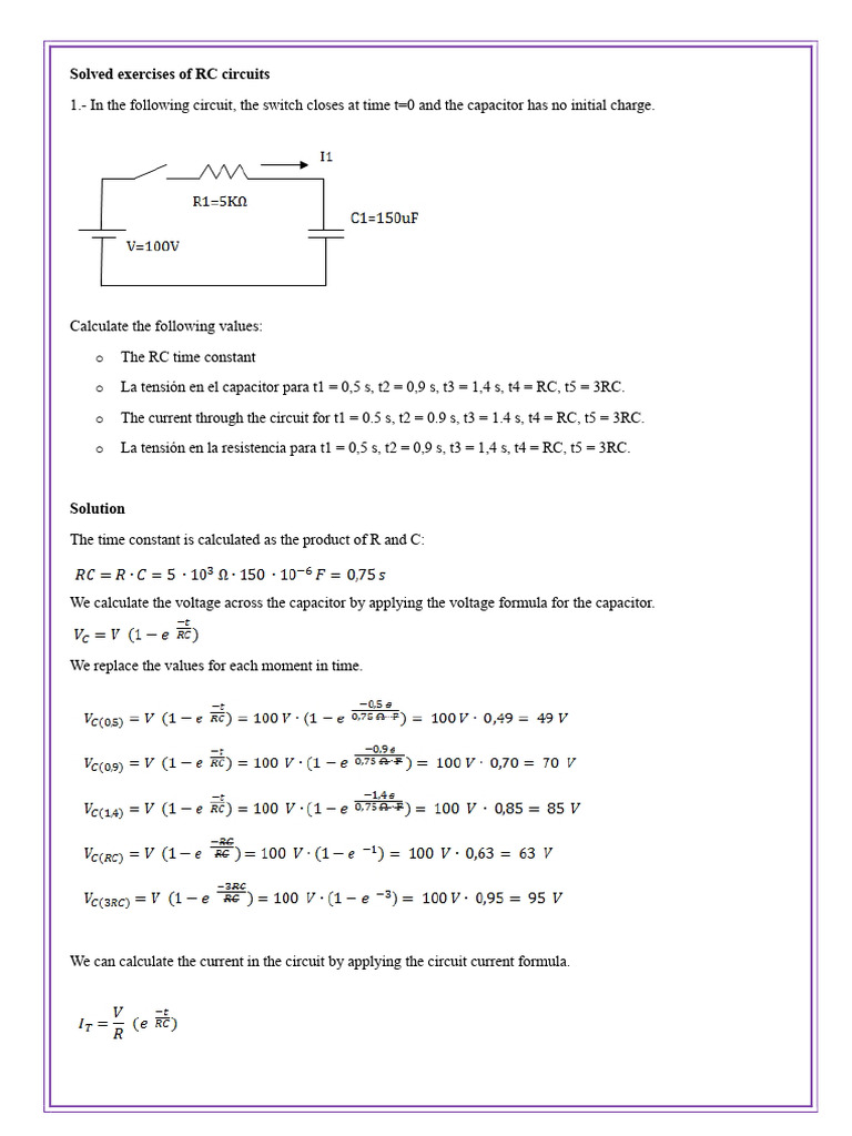 Solved Exercises of RC Circuits | PDF
