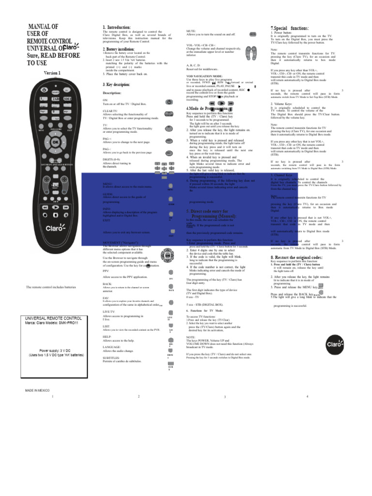 Universal Remote Control User Manual | PDF | Set Top Box | Remote Control