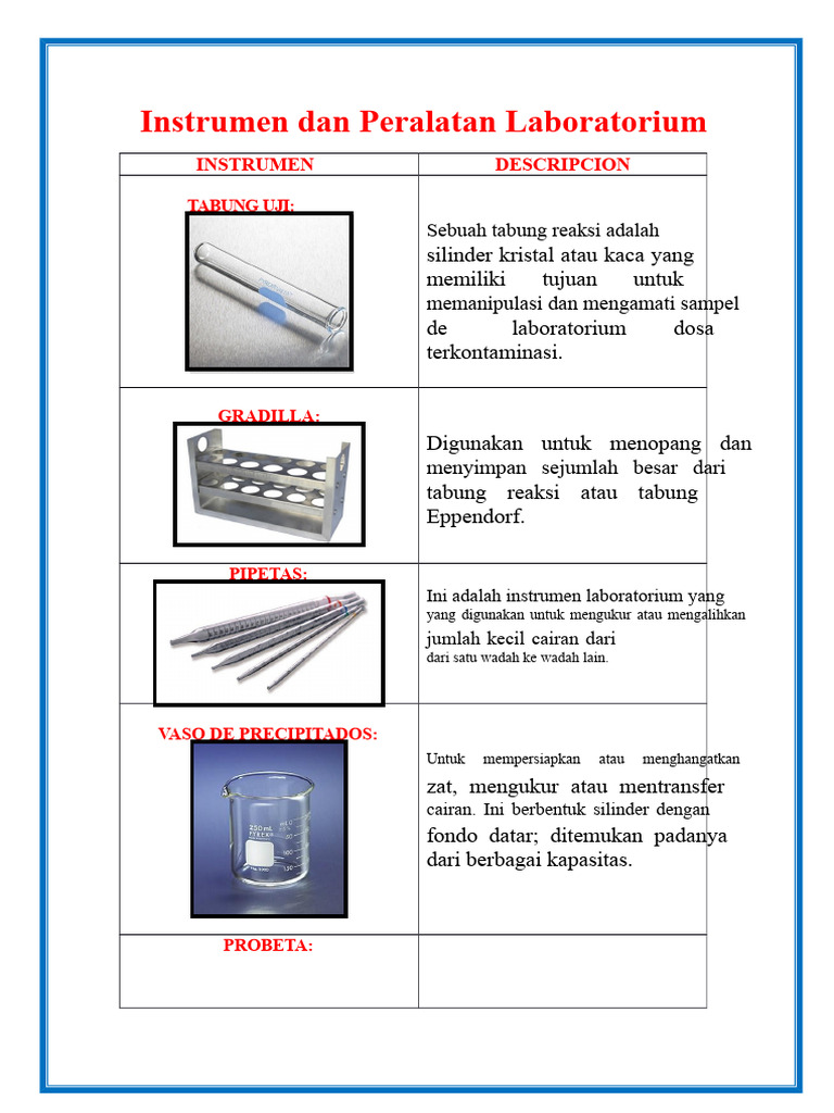 Instrumen Laboratorium dan Fungsinya | PDF