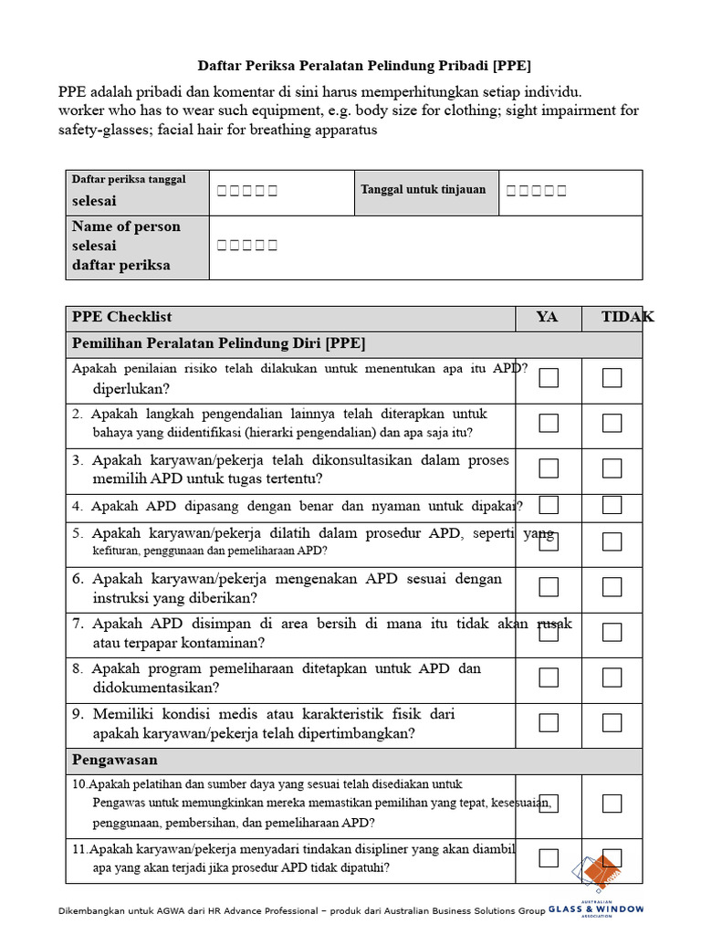 Daftar Periksa Pemilihan PPE Efektif | PDF