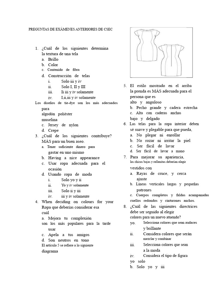 Preguntas de Exámenes CSEC sobre Textiles | PDF | Textiles | Ropa