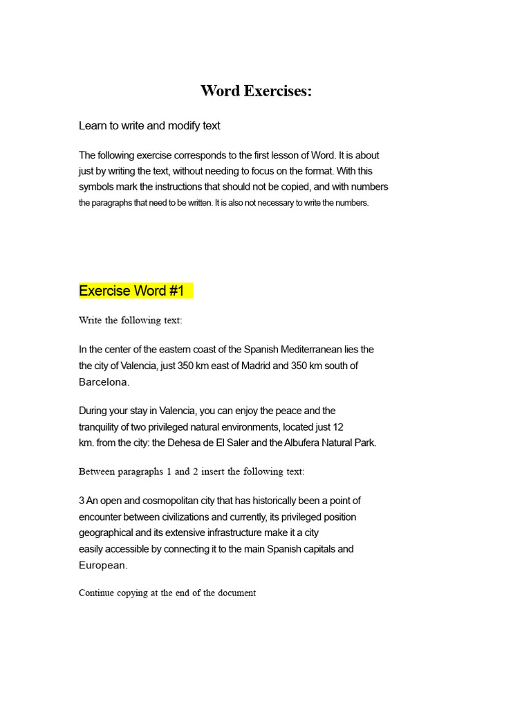 Word Exercises: Text Editing Skills | PDF | Linguistics