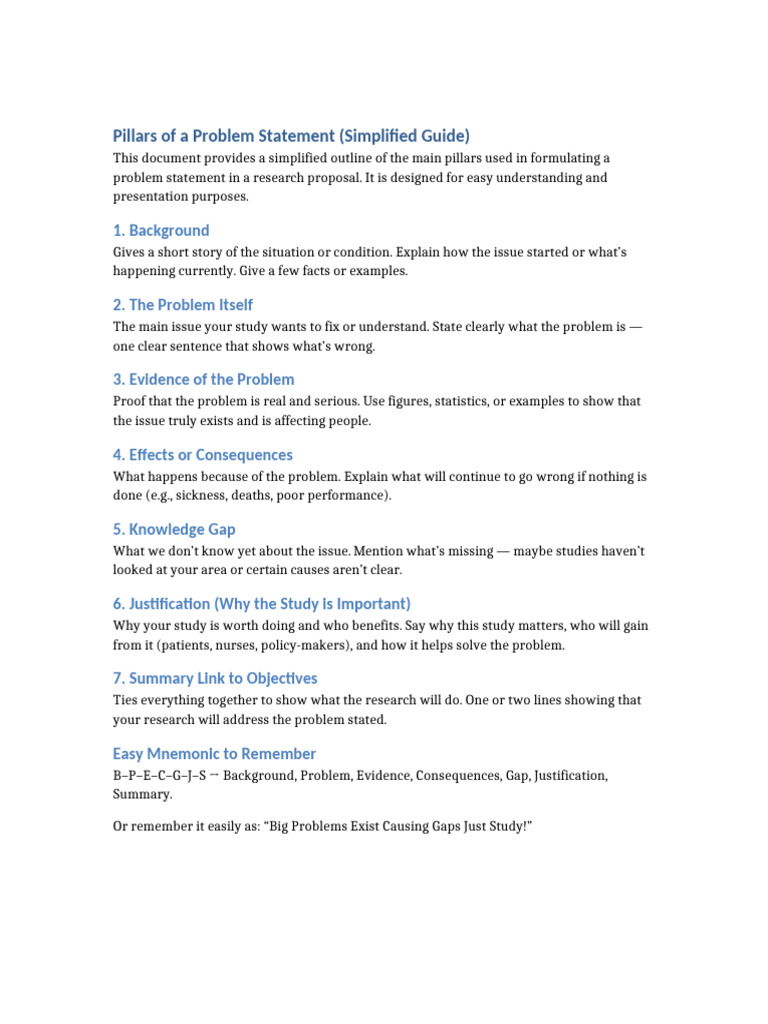 Pillars of A Problem Statement Simplified | PDF