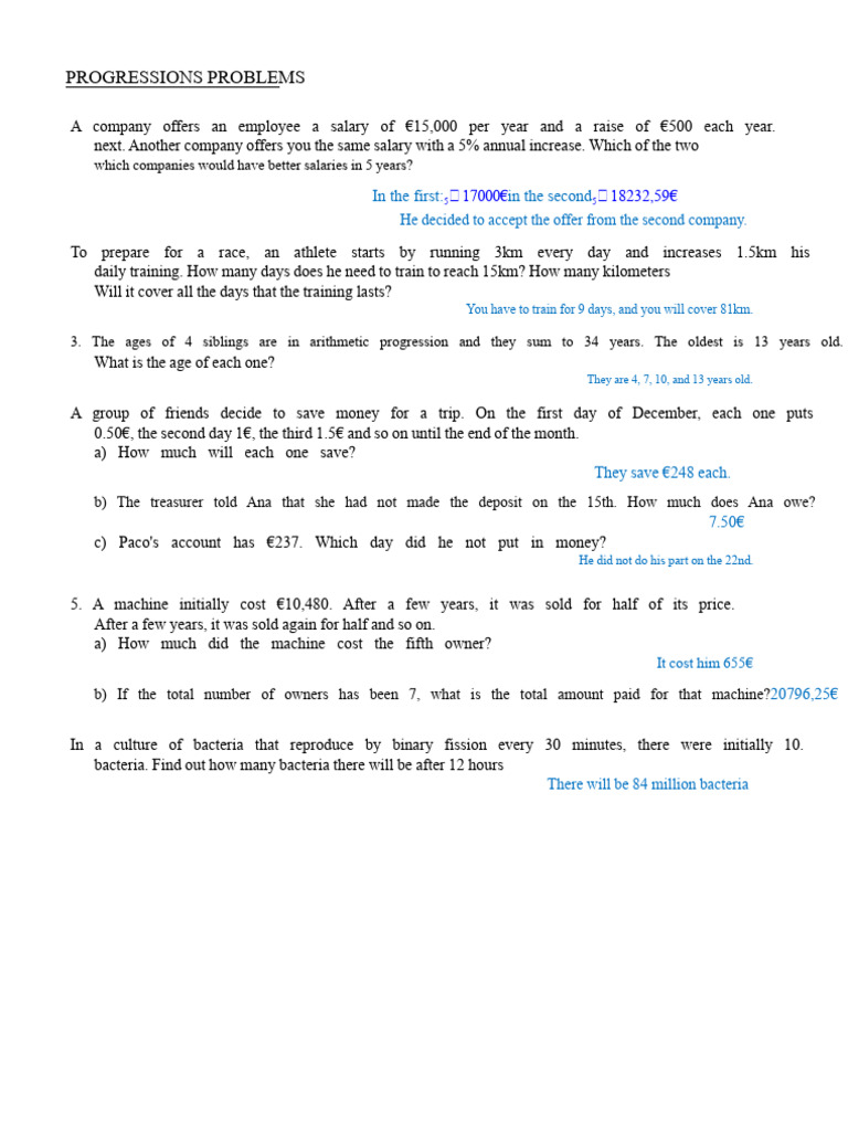 More Problems of Progressions | PDF | Salary