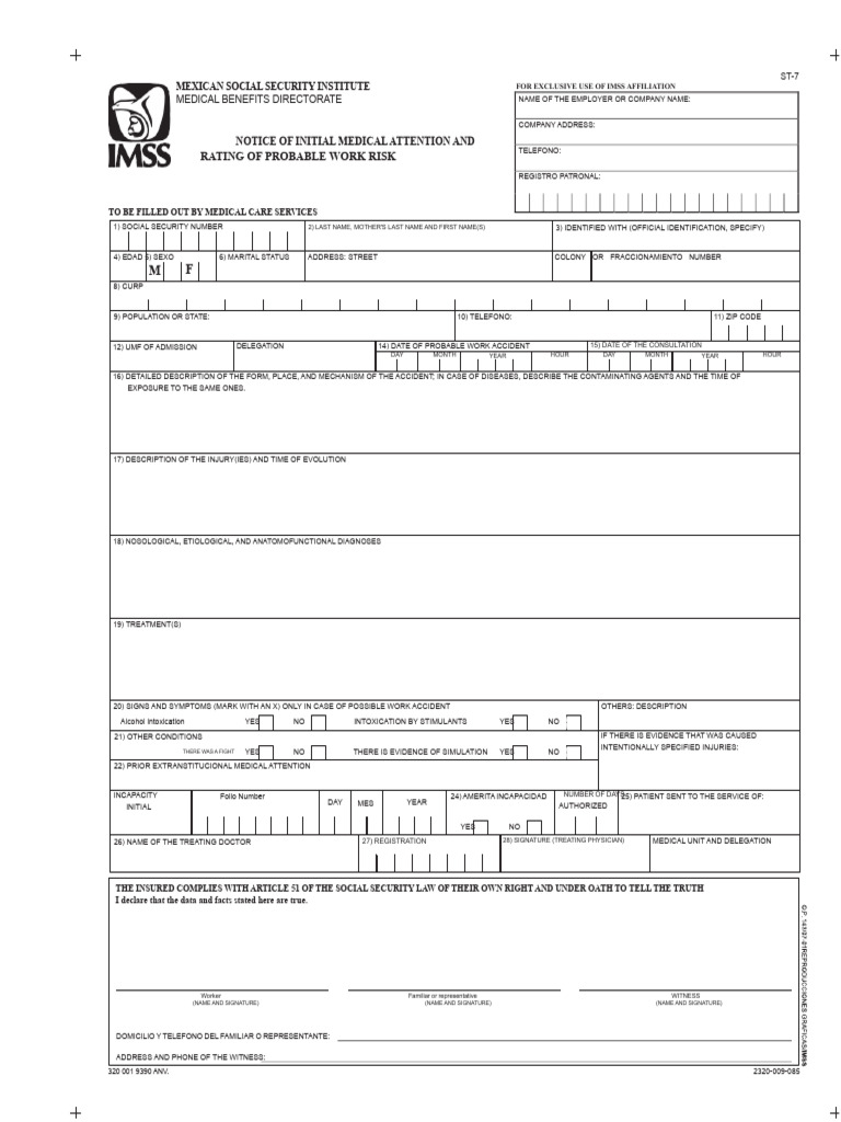 IMSS Initial Medical Attention Form | PDF | Clinical Medicine | Medicine