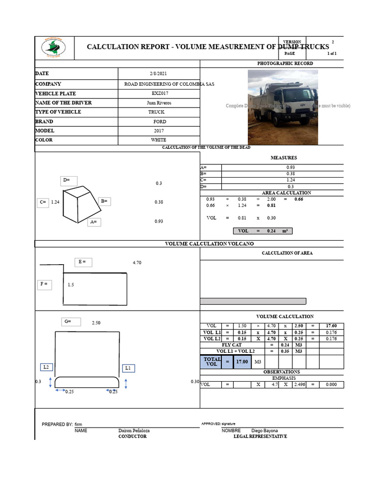 Dump Truck Volume Calculation Report | PDF | Volume | Land Vehicles