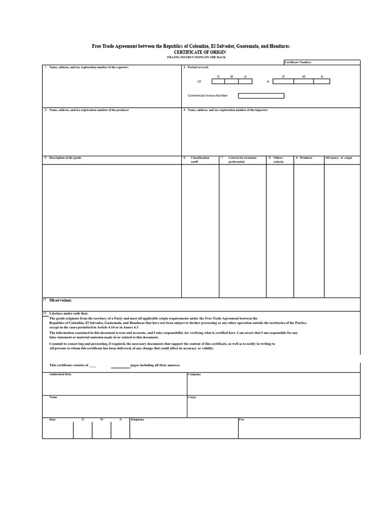 TLC Colombia - Guatemala - Certificate of Origin | PDF | Trade ...