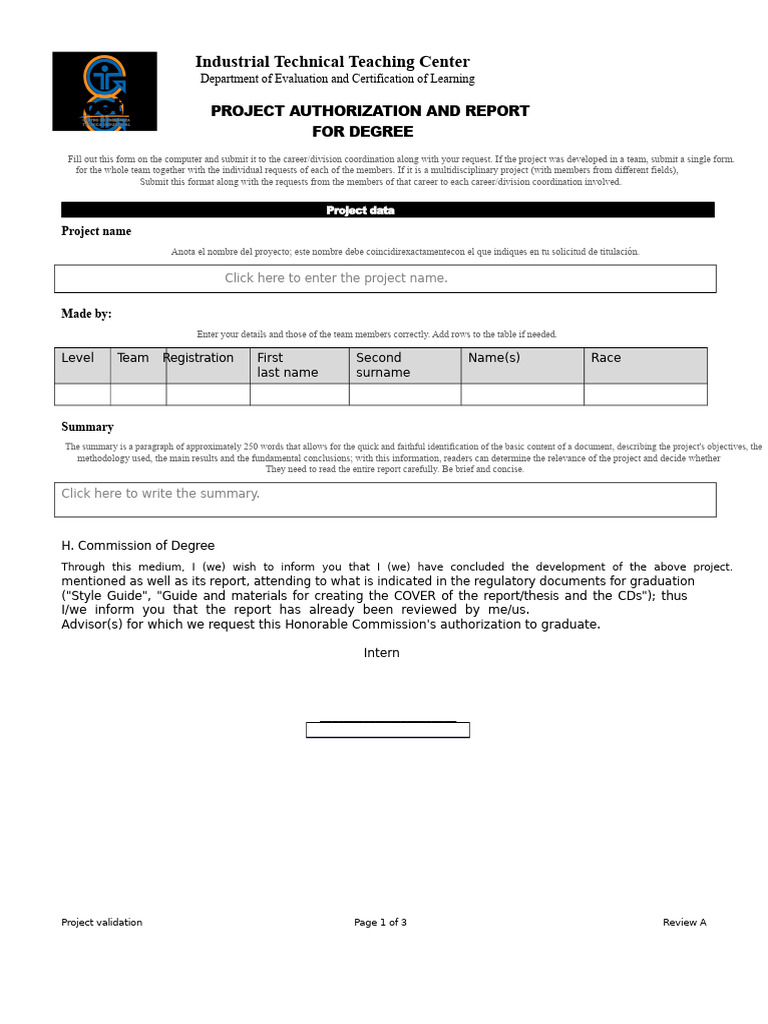 Project Validation Format and Report | PDF