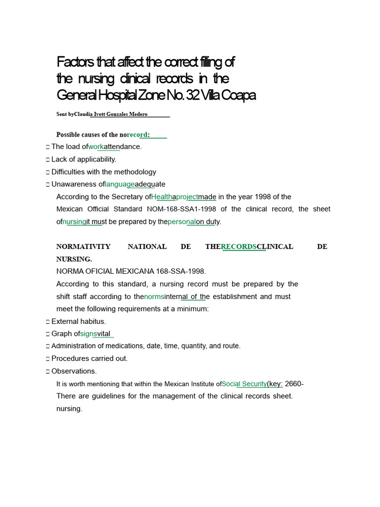 Factors That Affect The Proper Filling of Nursing Clinical Records ...