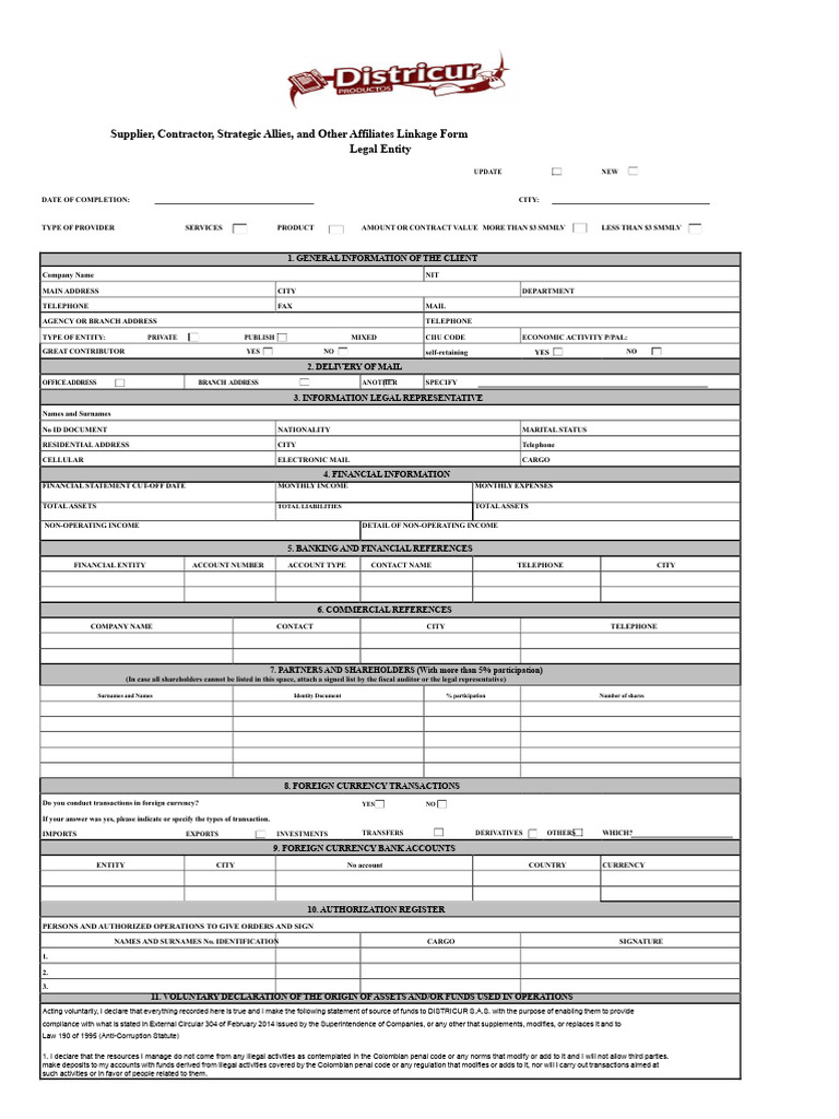 Districtur Sas Linkage Form | PDF | Banks | Regulatory Compliance