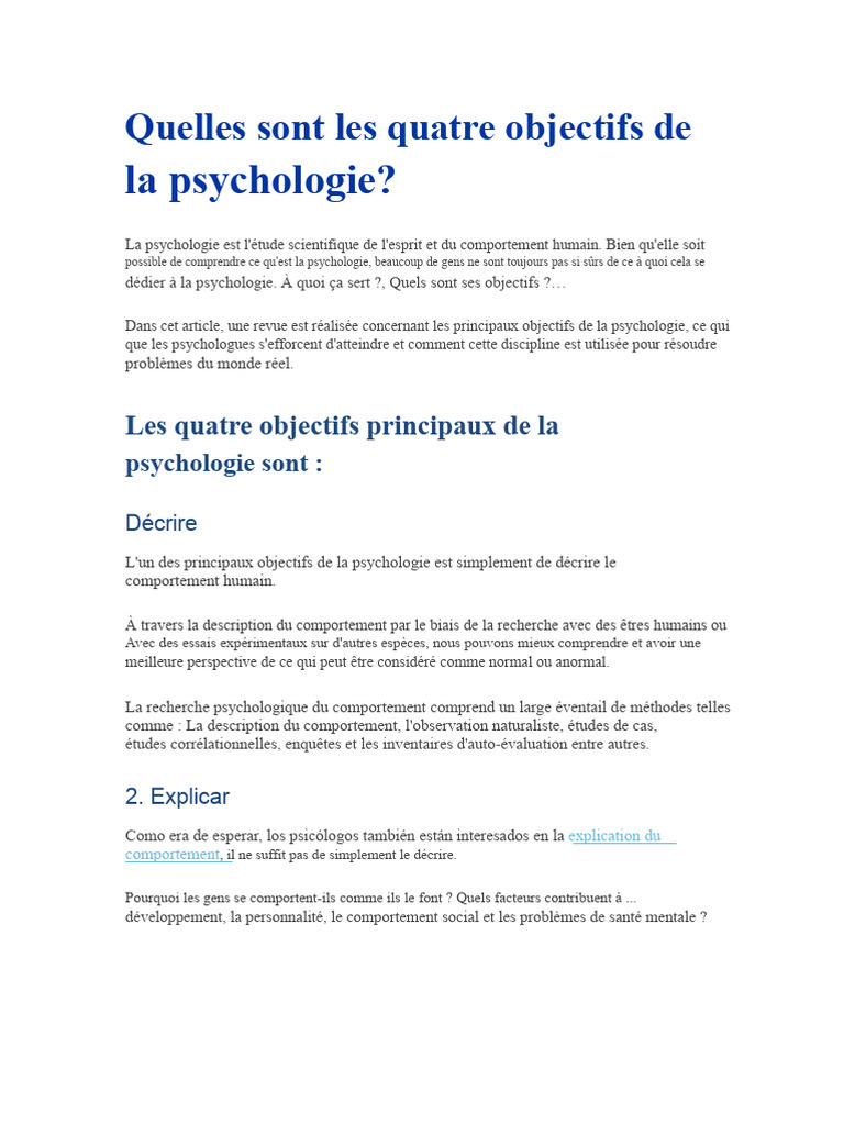 Les quatre objectifs de la psychologie | PDF | Psychologie | Sciences ...