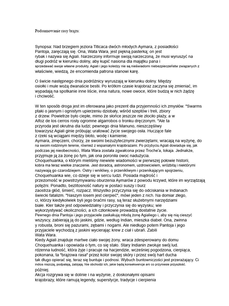 Podsumowanie Rasy Brązu | PDF