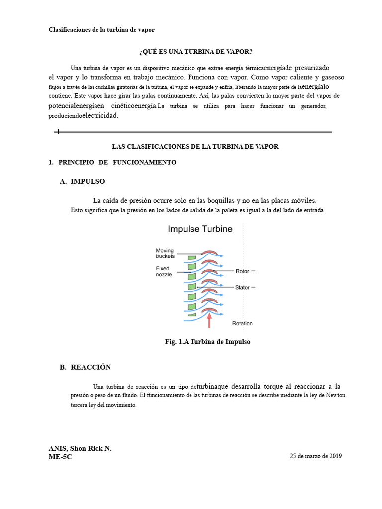 Clasificación de Turbinas de Vapor | PDF | Turbina | Vapor