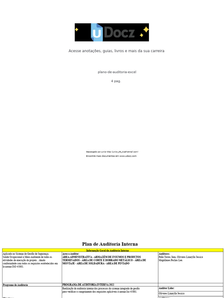 Plano de Auditoria Interna ISO 45001 | PDF | Auditoria interna | Business