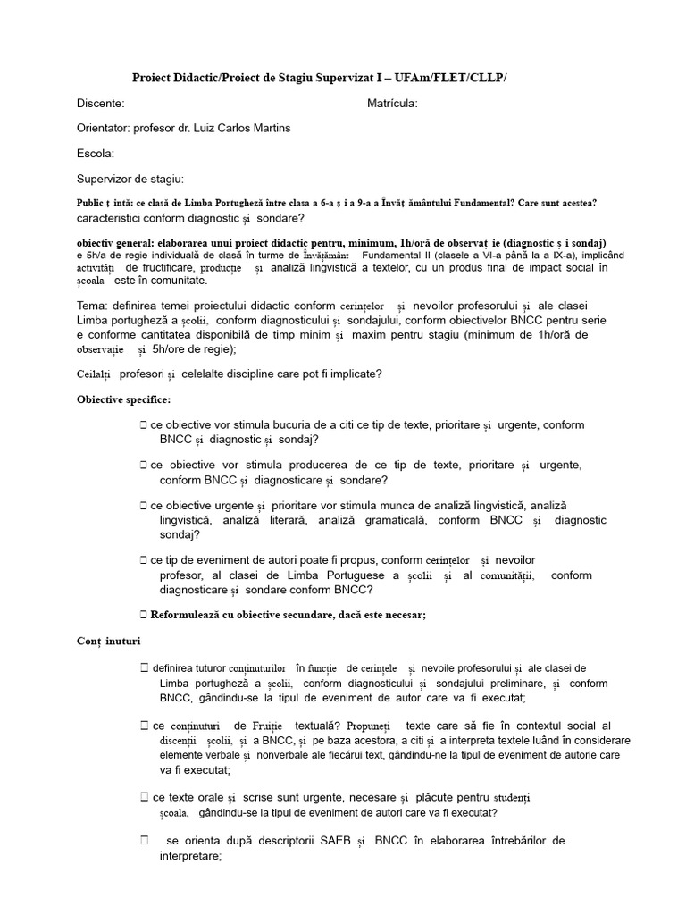 Model de Proiect Didactic | PDF