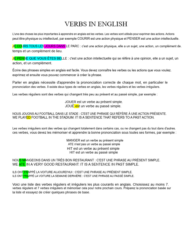 Apprendre les verbes en anglais | PDF | Verbe | Phrase