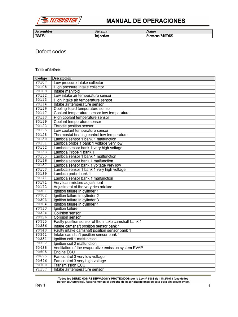 BMW Siemens MSD85 Defect Codes Guide | PDF | Throttle | Fuel Injection