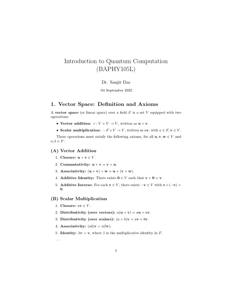 Quantum Computation: Vector Spaces Explained | PDF | Vector Space ...