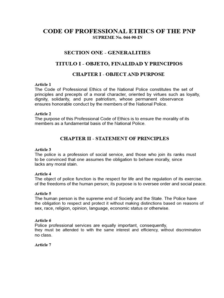 PNP Code of Professional Ethics | PDF | Virtue | Non Commissioned Officer