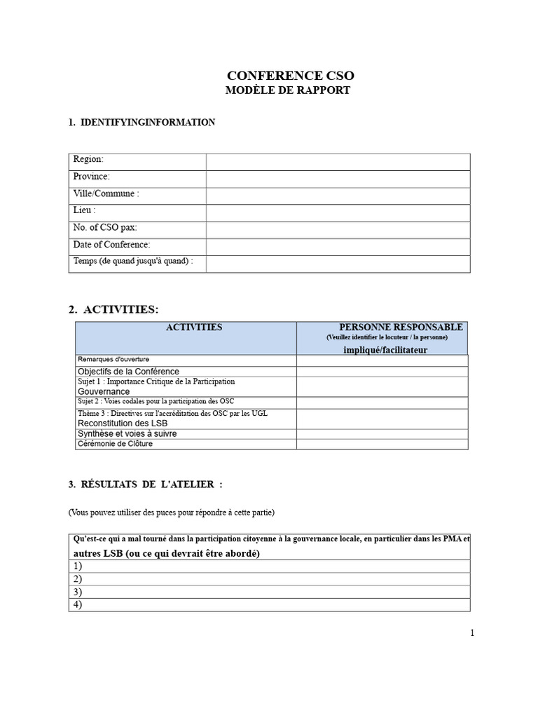 Rapport de Conférence CSO sur la Participation | PDF