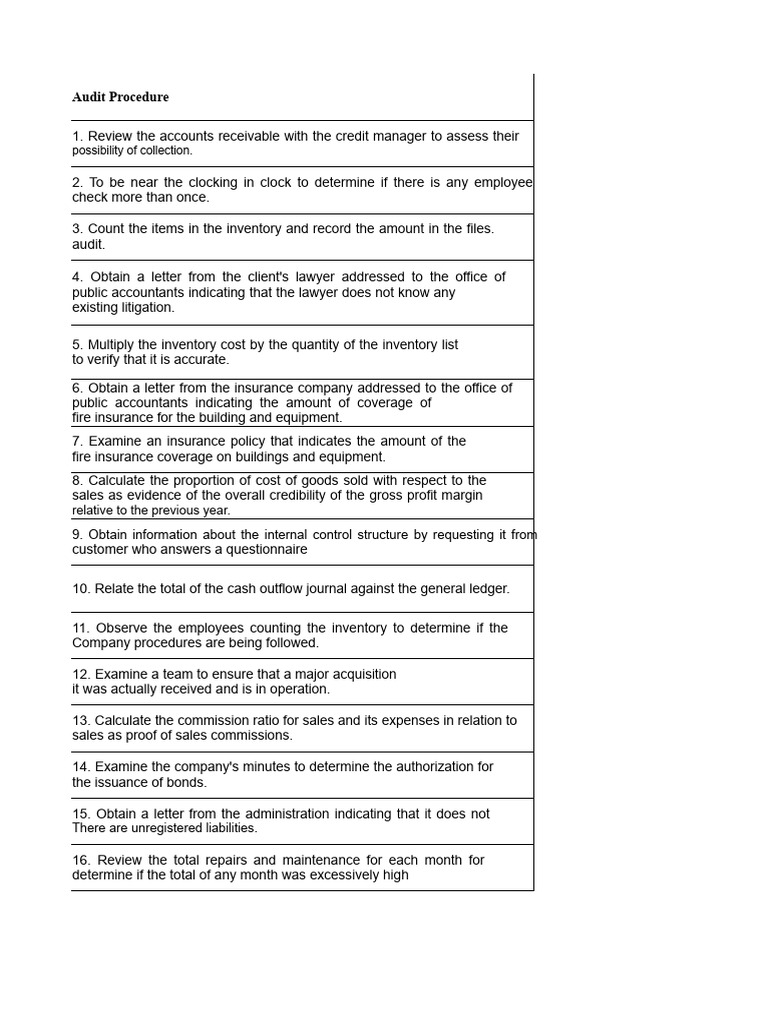 Comprehensive Audit Procedures Guide | PDF | Audit | Inventory