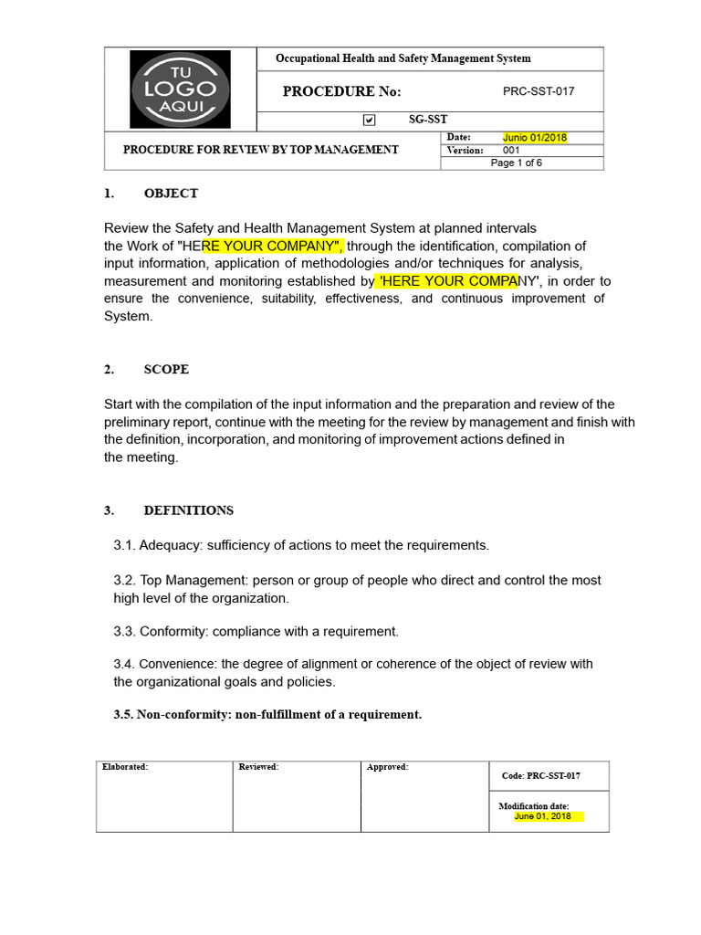 Top Management Review Procedure for OHS | PDF | Occupational Safety And ...