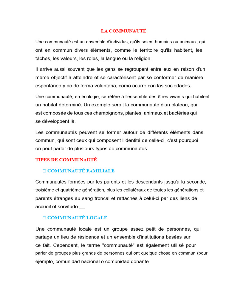 Types de communautés et leurs caractéristiques | PDF | Communauté ...