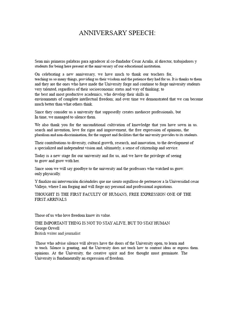 Anniversary Speech | PDF