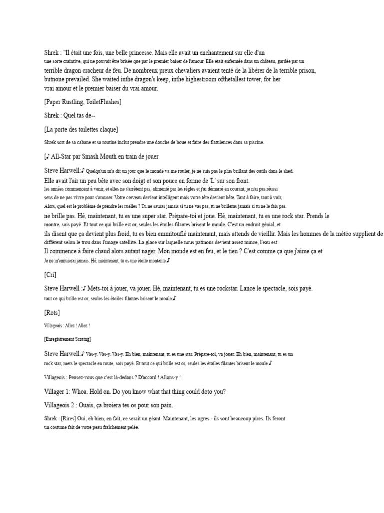 Le Script Du Film Shrek | PDF