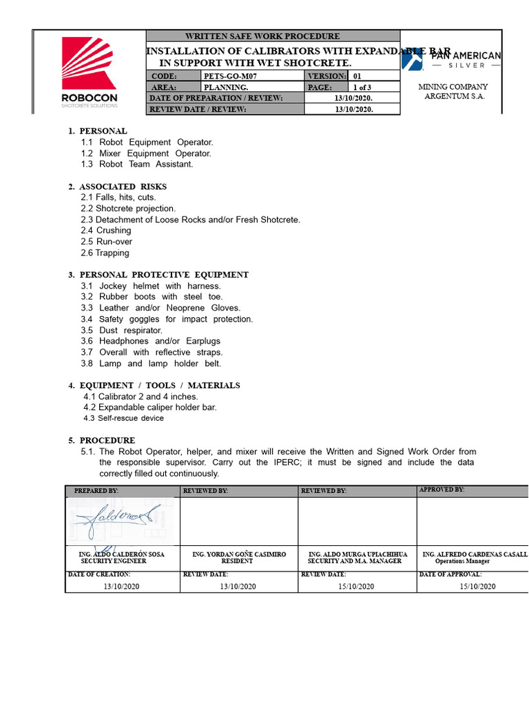 Safe Work Procedure for Calibrator Installation | PDF | Personal ...