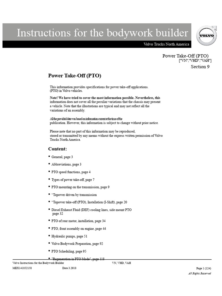 Volvo Trucks PTO Specifications Guide | PDF | Manual Transmission | Clutch