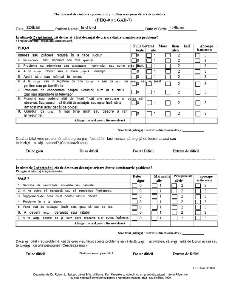 Formular PHQ-9 Și GAD-7 Completabil | PDF