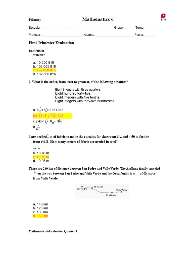 Mathematics 6 Evaluation Quarter 1 Solution Manual | PDF | Mathematics ...