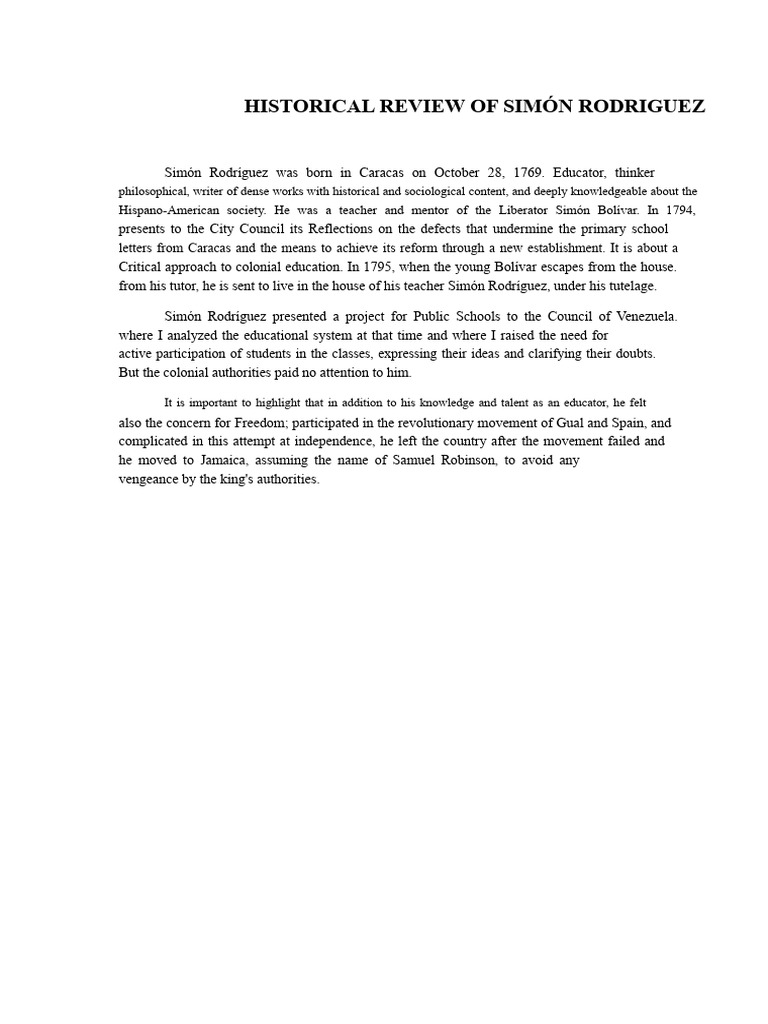 Simón Rodríguez: Pioneer of Education Reform | PDF