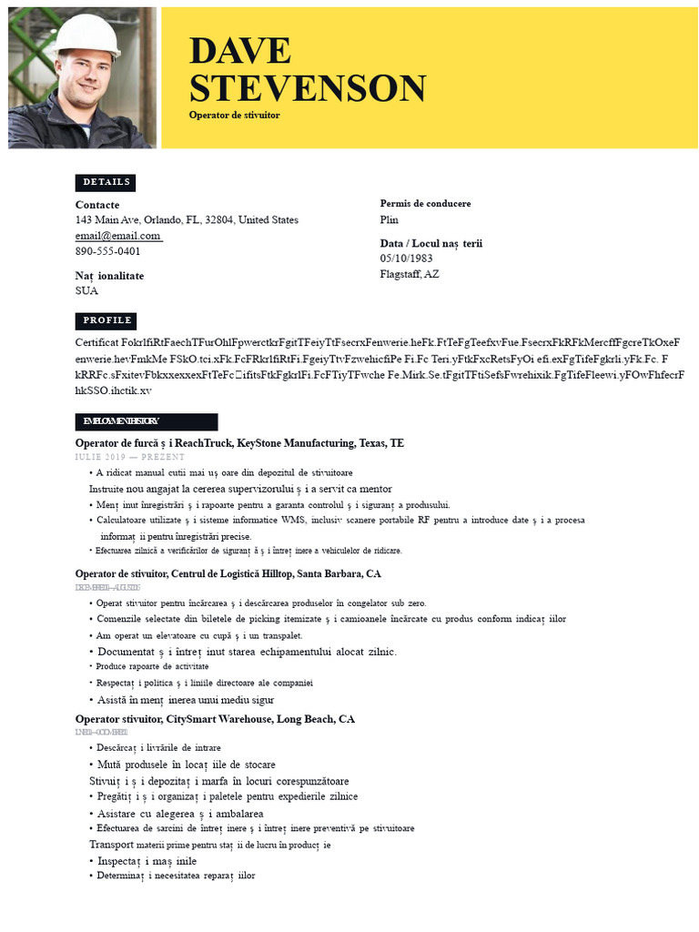 Exemplu de CV Pentru Operator Stivuitor - 8 | PDF