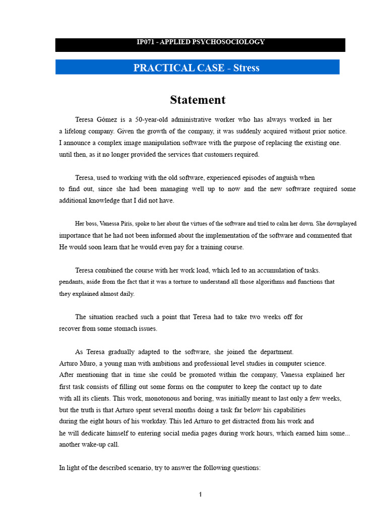4. Practical Case Applied Psychology new | PDF | Risk | Occupational Stress