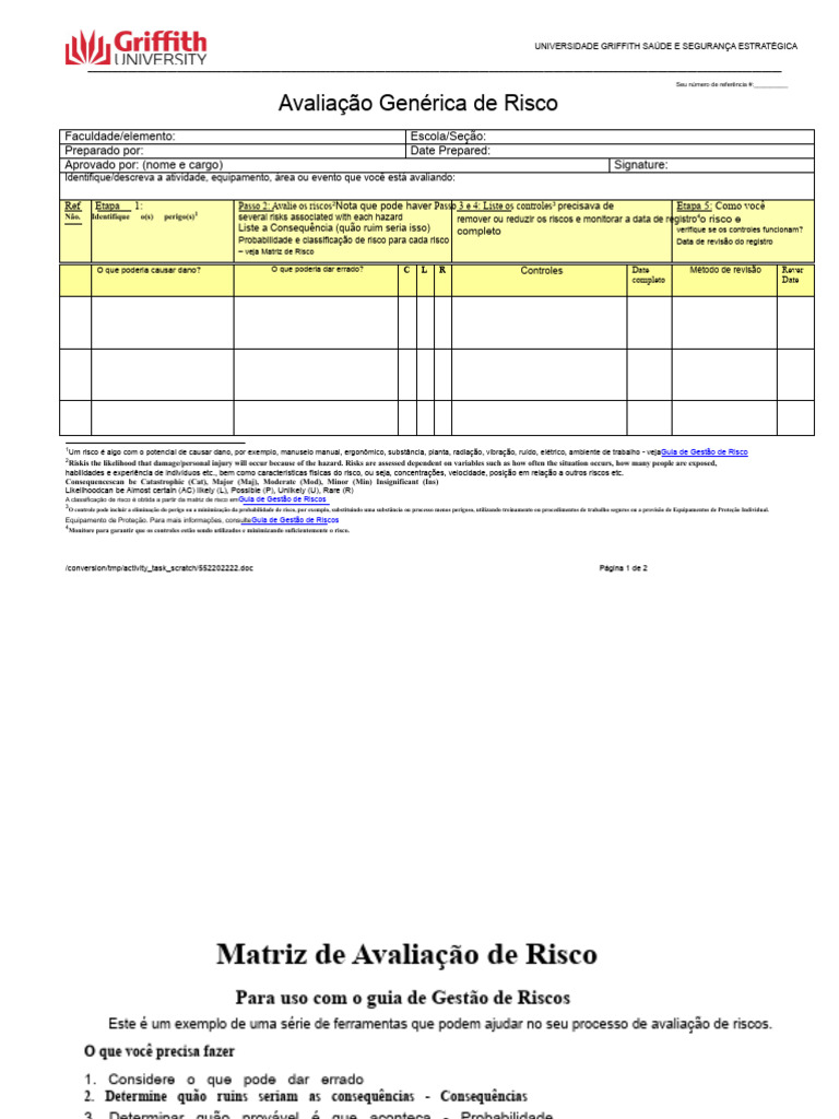 Avaliação de Risco na Saúde e Segurança | PDF | Risco