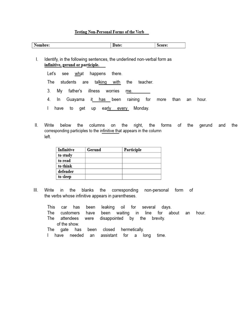 Non-Personal Verb Forms Exercise | PDF