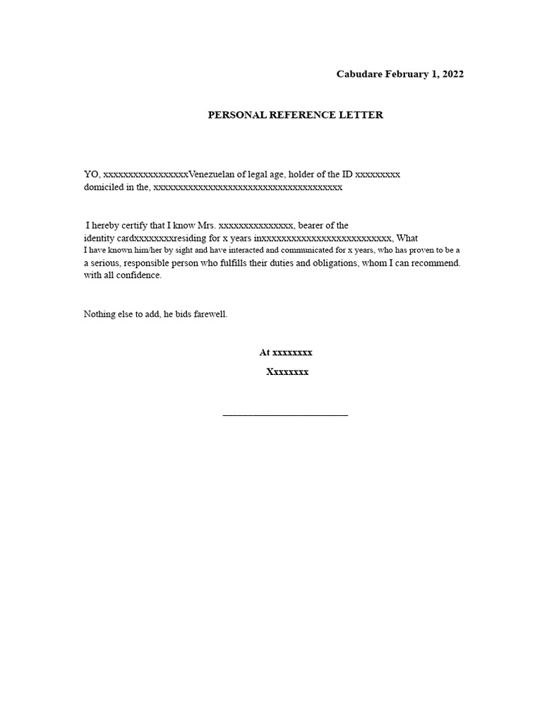 Personal Reference Letter | PDF