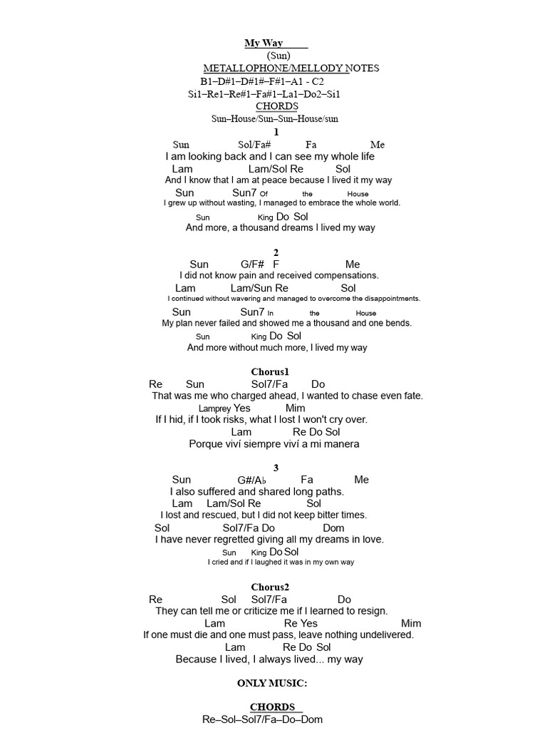My Way Song Chords and Notes | PDF