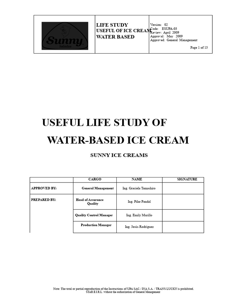 Esupa-03 Study of Useful Life of Water Ice | PDF | Foods | Chemical ...