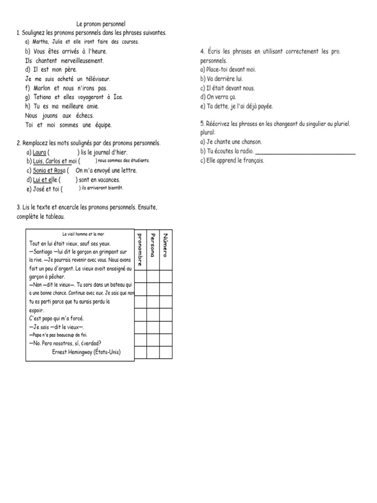 Exercices sur les pronoms personnels | PDF