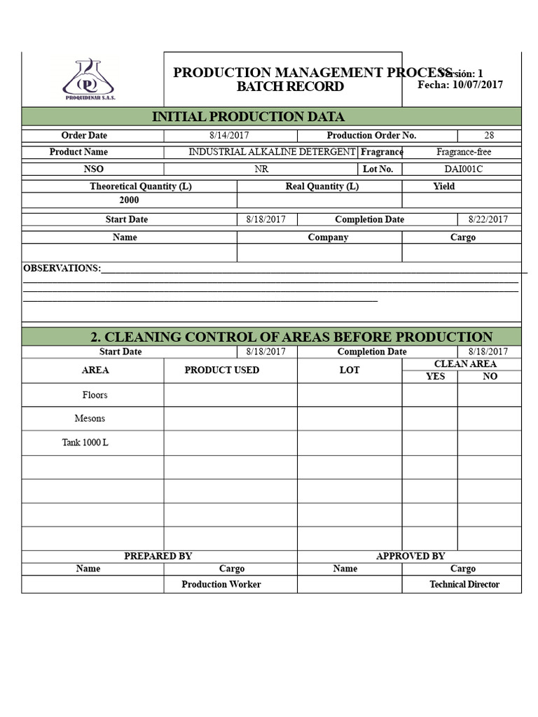 Production Management Batch Record | PDF | Quantity | Physical Quantities
