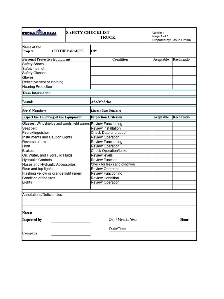 Industrial Safety Checklist | PDF | Personal Protective Equipment | Truck