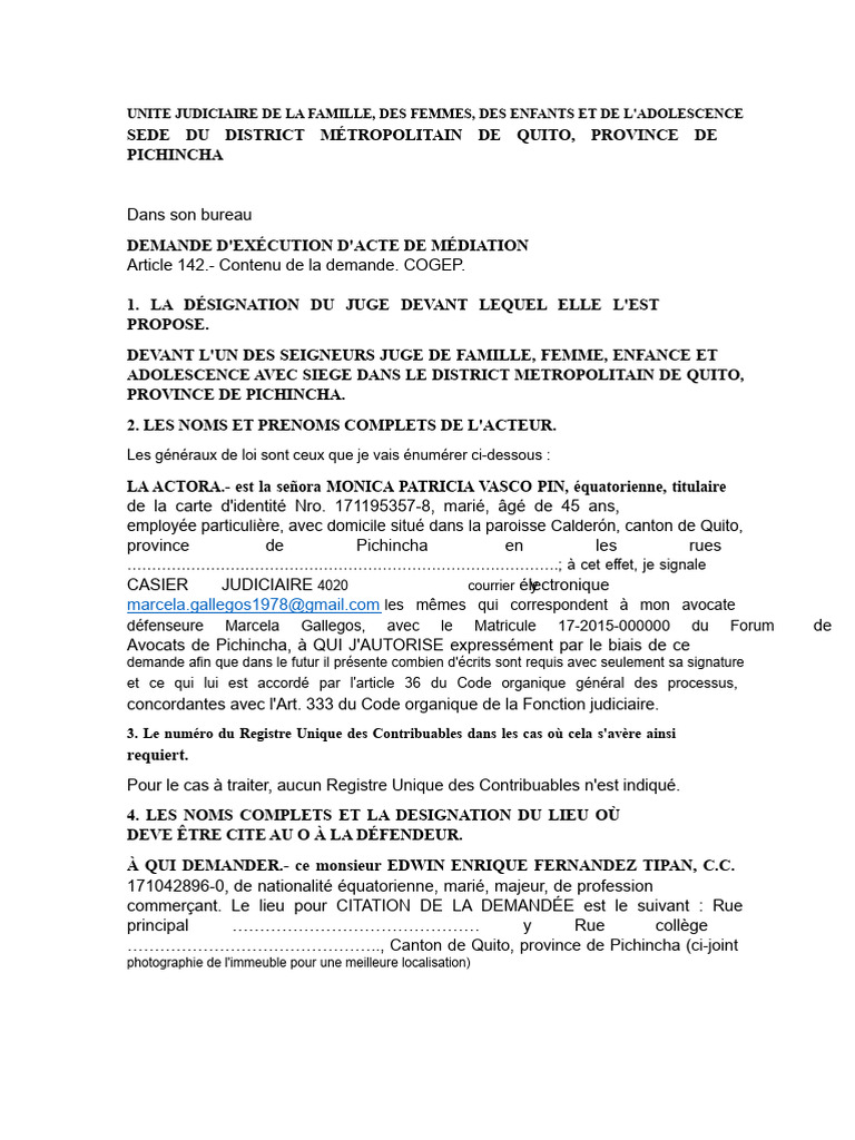 Demande D'exécution D'un Proces-Verbal de Médiation | PDF | Médiation ...